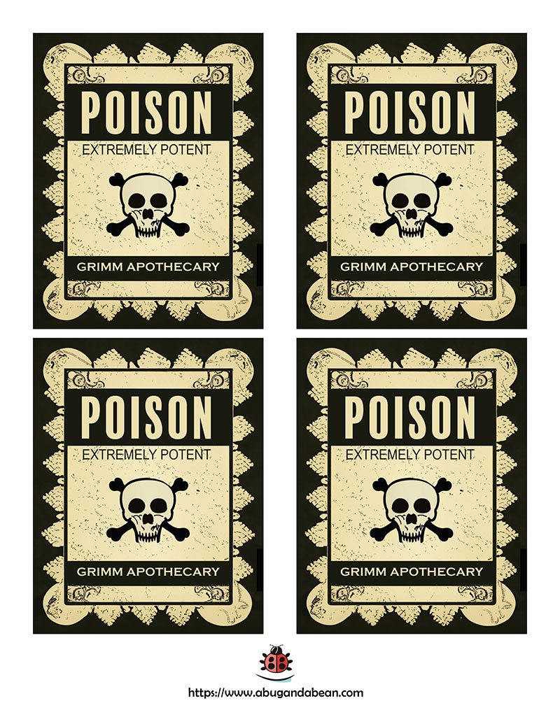 Image of Four Free Wine Bottle Poison Labels for Halloween